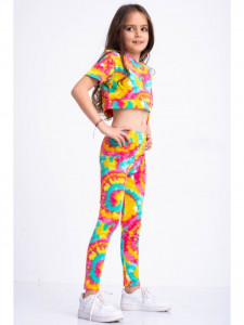 Compleu multicolor pentru fetite cu bluza scurta si colanti - Img 4
