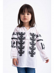 Ie din bumbac alb cu model traditional negru pentru fete - Img 3