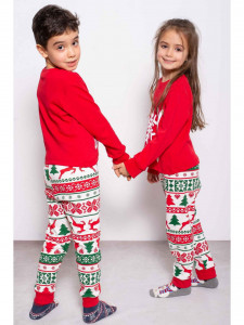 Pijama Craciun Copil cu Maneca Lunga din Bumbac Rosu Gingerbread - Img 1