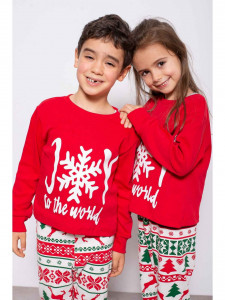 Pijama Craciun Copil cu Maneca Lunga din Bumbac Rosu Gingerbread - Img 2