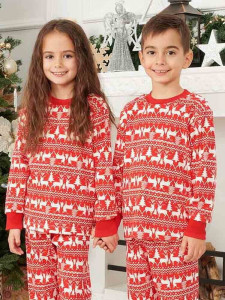 Pijama de Craciun copii model rosu cu reni albi - Img 3