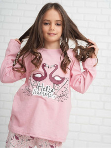 Pijama din Bumbac Subtire Roz cu Mesaj Hello Summer - Img 3