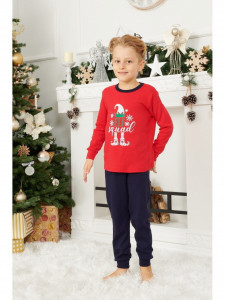 Pijamale de Craciun copil model rosu cu elf - Img 1