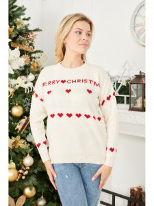 Pulover Craciun Dama Bej cu Maneca Lunga model Xmas Love - Img 1