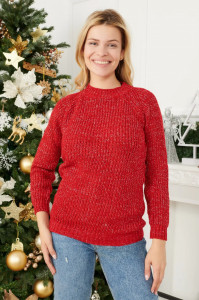 Pulover de Craciun Dama Maneca Lunga Rosu Insertie Auriu model Simpla - Img 1