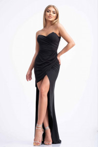 Rochie cambrata din lycra neagra cu trena si bretele versatile pentru dama - Img 2