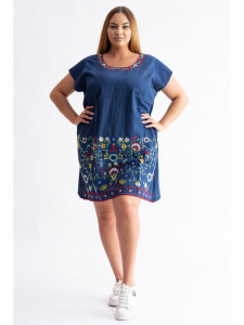 Rochie dama marimi mari din bumbac albastru cu model abstract - Img 4