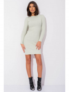 Rochie dama menta din bumbac, midi cu maneci lungi - Img 2