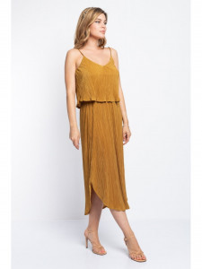 Rochie dama mustar midi cu bretele subtiri - Img 3