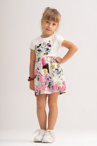 Rochie din bumbac alb cu imprimeu pentru fetite - Img 1