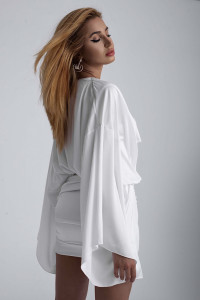 Rochie mini alba cu drapaje si top vaporos - Img 8
