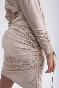 Rochie scurta nude cu aspect drapat pentru dama - Img 6