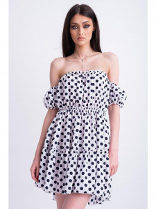 Rochie vaporoasa alba cu buline bleumarin