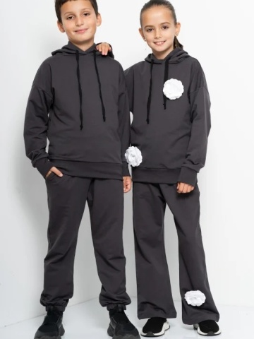 Trening Copii COZY CUSTOM Gri Oversize WKND cu 3 trandafiri albi-slim - Img 1