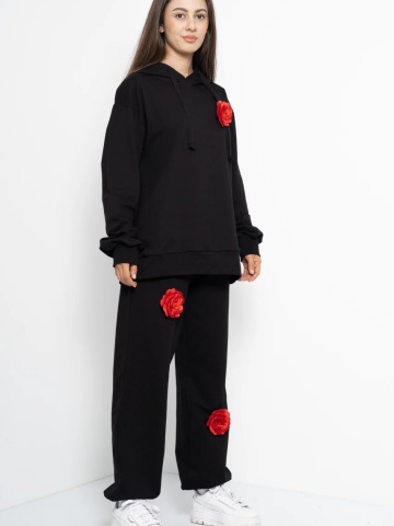 Trening dama COZY CUSTOM Oversize WKND Negru cu 3 trandafiri rosii slim - Img 1