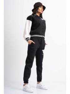 Trening Dama cu jacheta Model Bomber Alb-Negru Bumbac Vatuit - Img 4