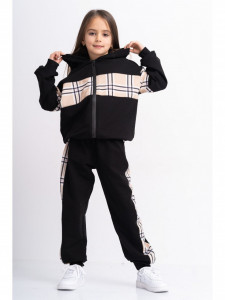 Trening Oversize pentru Copii din Bumbac Negru cu Insertie Carouri - Img 6