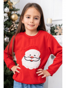 Bluza de Craciun Copii Maneca Lunga Bumbac Vatuit model Mos Rosu - Img 2