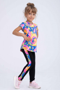 Compleu fetite tricou si colanti cu imprimeu multicolor - Img 6