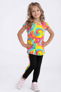 Compleu fetite tricou si colanti cu imprimeu multicolor - Img 1