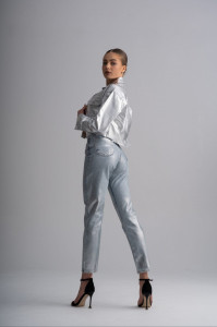 Metallic Silver Denim Jacket - Img 2