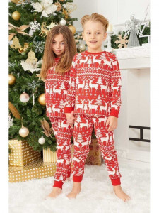 Pijama Craciun Copil cu Maneca Lunga din Bumbac Rosu model Sparkle 1 - Img 1