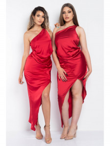 Rochie dama asimetrica din satin rosu cu un umar gol - Img 9