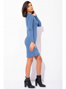 Rochie dama bleu din bumbac, midi cu maneci lungi - Img 3