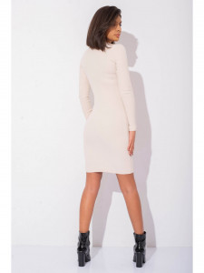 Rochie dama crem din bumbac midi cu maneci lungi - Img 5