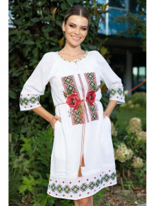 Rochie dama cu model traditional flori rosii - Img 6