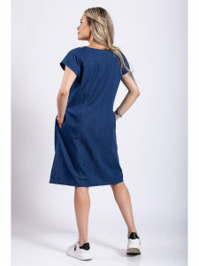 Rochie dama marimi mari din bumbac albastru cu model abstract - Img 6