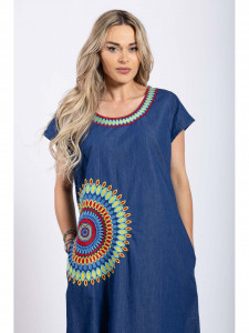 Rochie dama marimi mari din bumbac albastru cu model abstract - Img 6