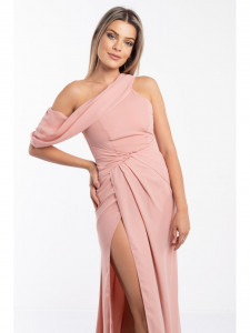 Rochie dama roz pudra pe un umar - Img 2