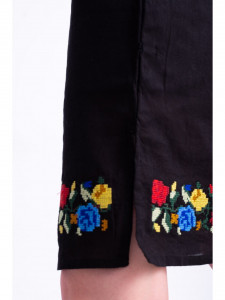 Rochie dama tip ie traditionala din bumbac negru cu broderie florala multicolora - Img 8