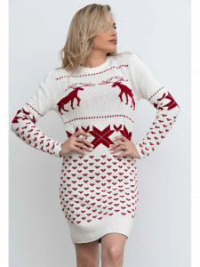 Rochie de Craciun Dama cu Maneca Lunga mini Alb model Reni - Img 2
