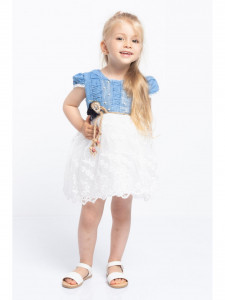 Rochie fetite de blugi cu tulle brodat si floare aplicata in talie - Img 1