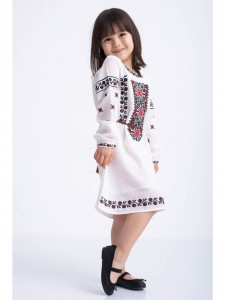 Rochie fetite tip ie traditionala din bumbac alb cu broderie rosie - Img 3