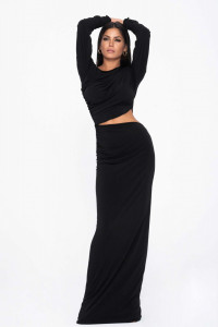 Rochie lunga neagra cu aspect drapat pentru dama - Img 4