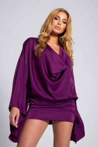 Rochie mini mov cu drapaje si top vaporos - Img 8