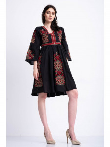 Rochie tip ie traditionala din bumbac negru cu model brodat - Img 4