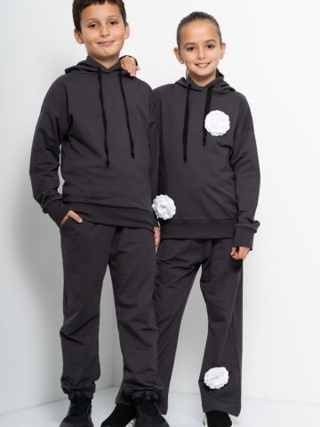 Trening Copii COZY CUSTOM Gri Oversize WKND cu 3 trandafiri albi-slim - Img 2
