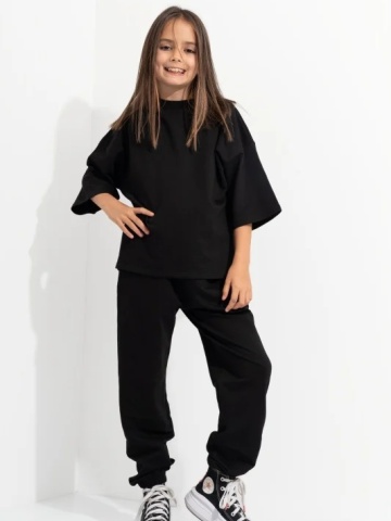 Trening Copii CUSTOM Negru Oversize WKND Flowers basic-slim - Img 1