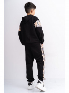 Trening Oversize pentru Copii din Bumbac Negru cu Insertie Carouri - Img 3