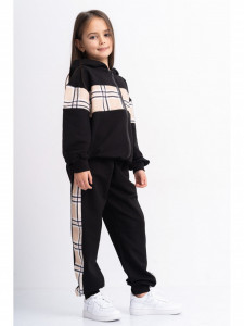 Trening Oversize pentru Copii din Bumbac Negru cu Insertie Carouri - Img 7