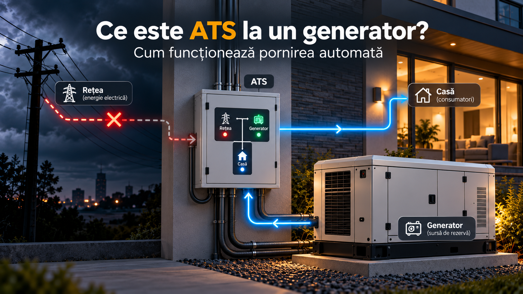 Ce este ATS la un generator de curent și cum funcționează pornirea automată?