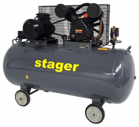 Compresor aer, 370L, 8bar, 600L/min, trifazat, angrenare curea  Stager HMV0.6/370