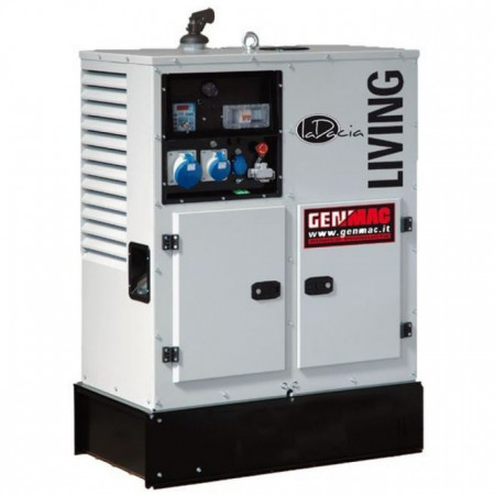 Generator de curent insonorizat stationar Genmac Daily, model RG9000KS, monofazic 230 V, putere 10,9 kVA, motor Kohler 20 cp, diesel