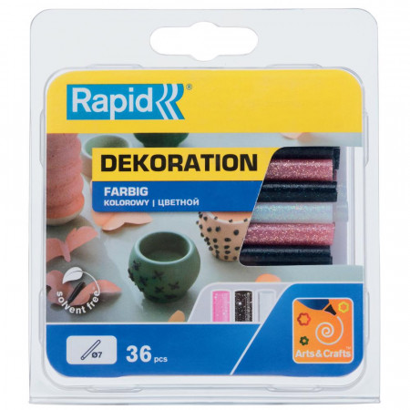 Rapid 5001423, set 36 de rezerve de lipici, colorate, cu sclipici, Ø7 x 90 mm