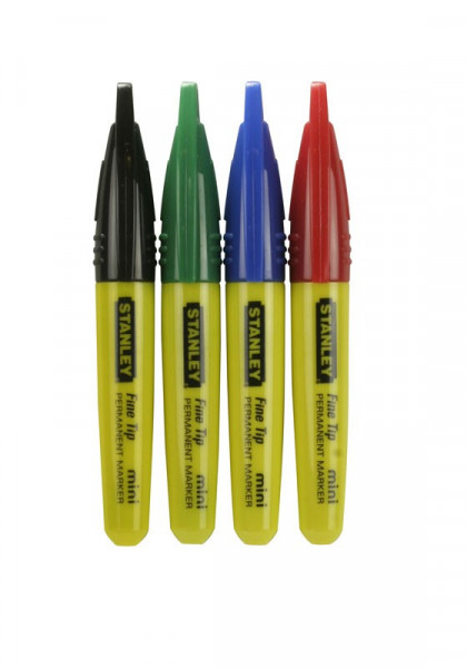 Stanley 1-47-329 Mini markere negre, verzi, rosii, albastre in borcan transparent, 72 buc