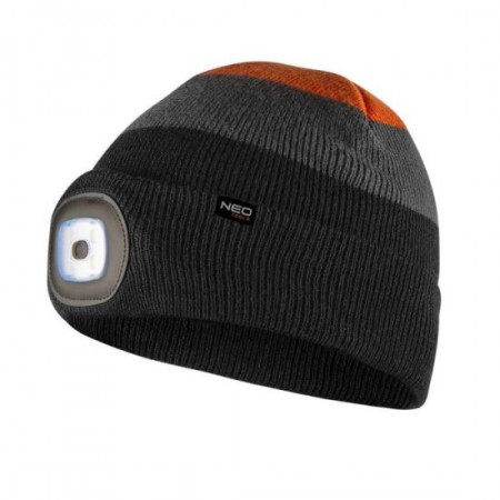 Caciula cu lampa de cap, negru, gri, portocaliu, LED, NEO
